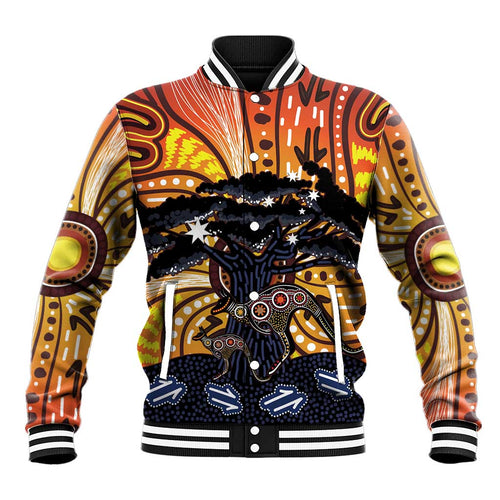 Australia Mother's Day Personalised Baseball Jacket Kangaroo With Aboriginal Tree Art