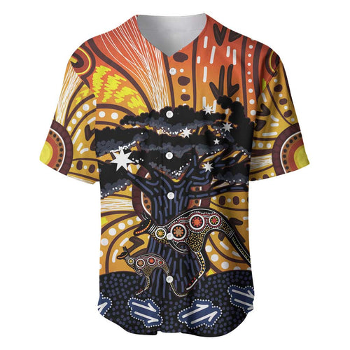 Australia Mother's Day Personalised Baseball Jersey Kangaroo With Aboriginal Tree Art
