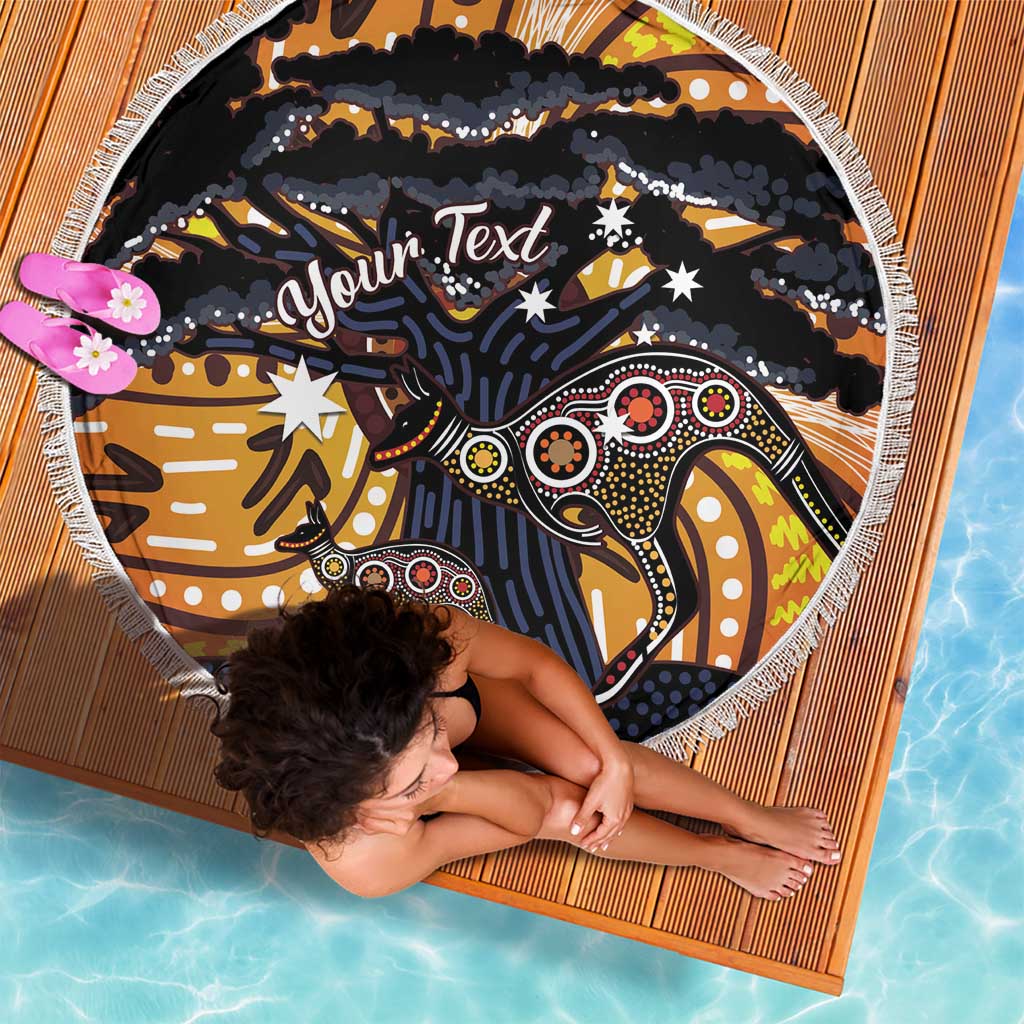 Australia Mother's Day Personalised Beach Blanket Kangaroo With Aboriginal Tree Art