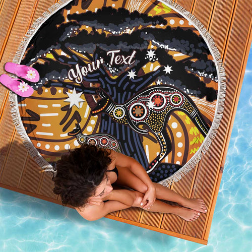 Australia Mother's Day Personalised Beach Blanket Kangaroo With Aboriginal Tree Art