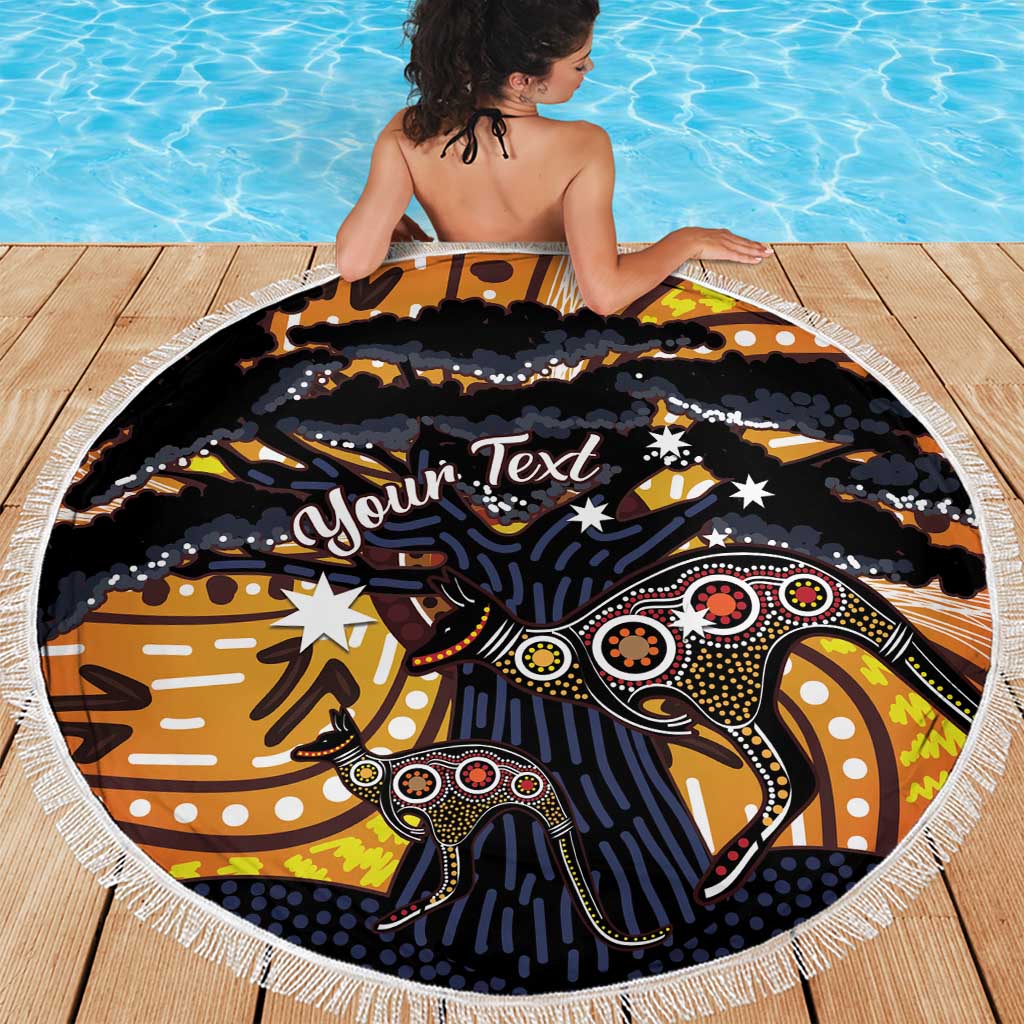 Australia Mother's Day Personalised Beach Blanket Kangaroo With Aboriginal Tree Art
