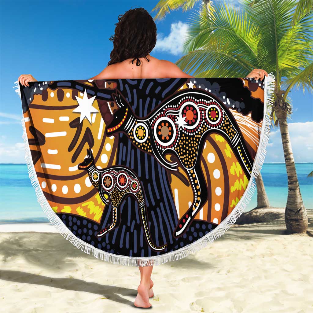 Australia Mother's Day Personalised Beach Blanket Kangaroo With Aboriginal Tree Art