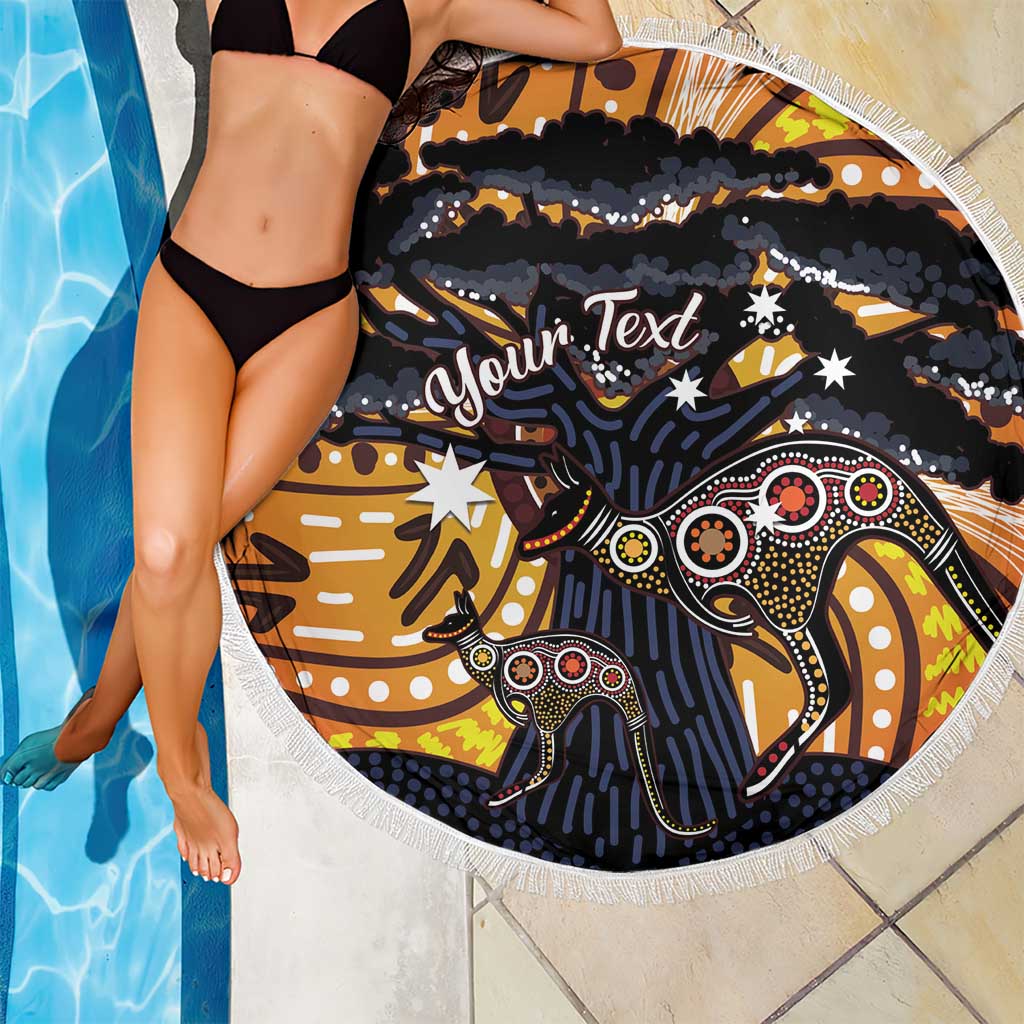 Australia Mother's Day Personalised Beach Blanket Kangaroo With Aboriginal Tree Art
