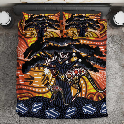 Australia Mother's Day Personalised Bedding Set Kangaroo With Aboriginal Tree Art