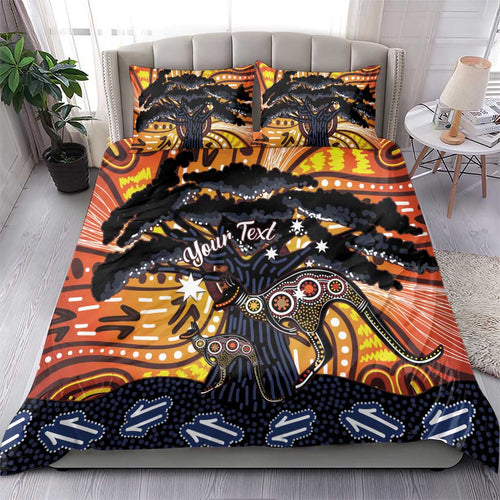 Australia Mother's Day Personalised Bedding Set Kangaroo With Aboriginal Tree Art