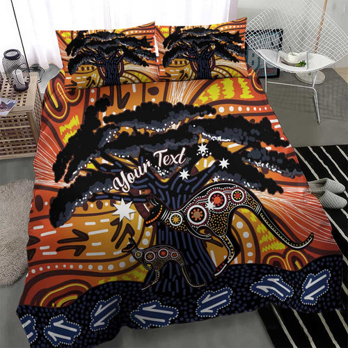 Australia Mother's Day Personalised Bedding Set Kangaroo With Aboriginal Tree Art