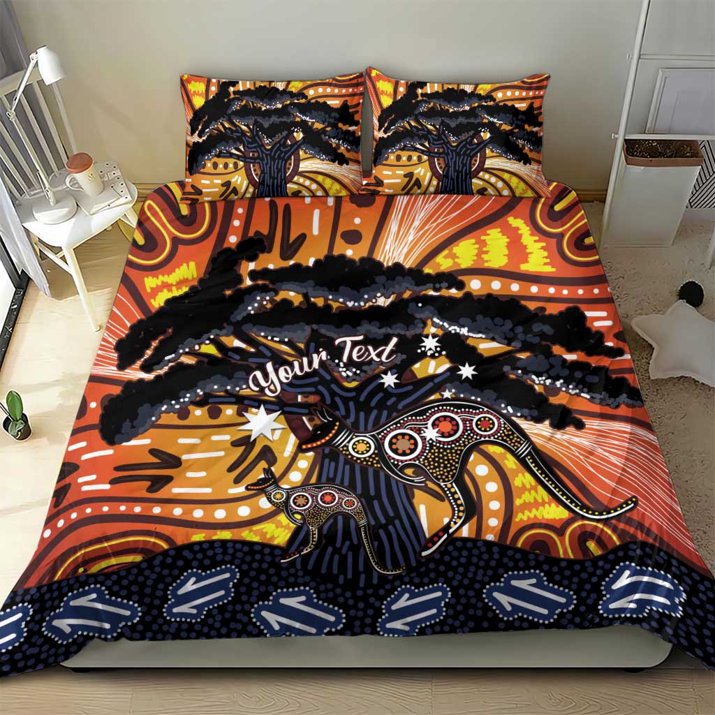 Australia Mother's Day Personalised Bedding Set Kangaroo With Aboriginal Tree Art