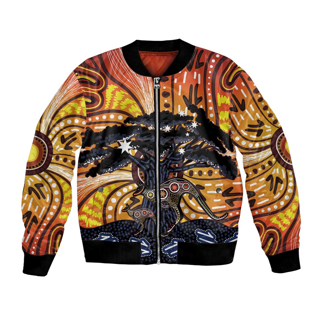 Australia Mother's Day Personalised Bomber Jacket Kangaroo With Aboriginal Tree Art