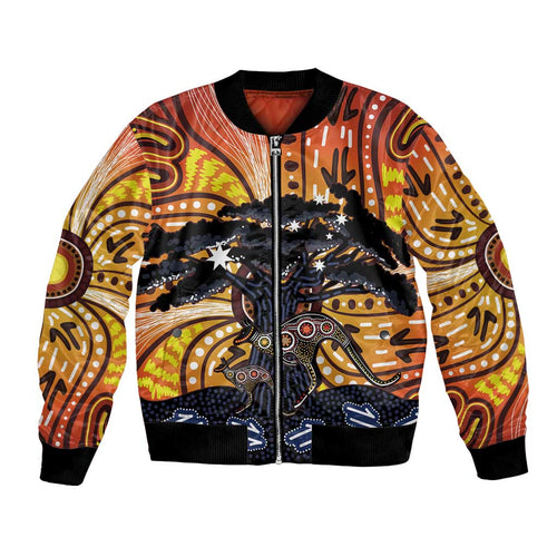 Australia Mother's Day Personalised Bomber Jacket Kangaroo With Aboriginal Tree Art