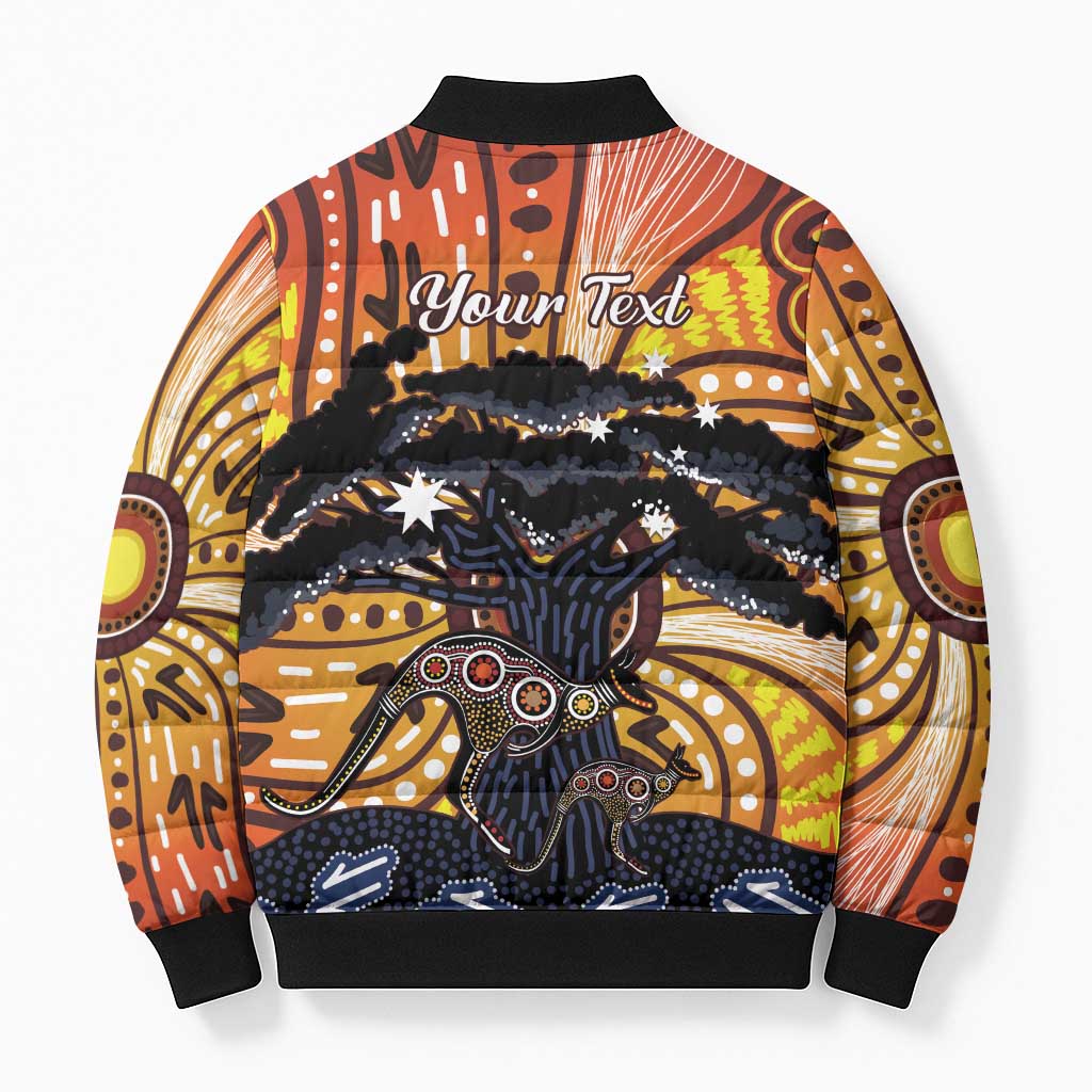 Australia Mother's Day Personalised Bomber Puffer Jacket Kangaroo With Aboriginal Tree Art