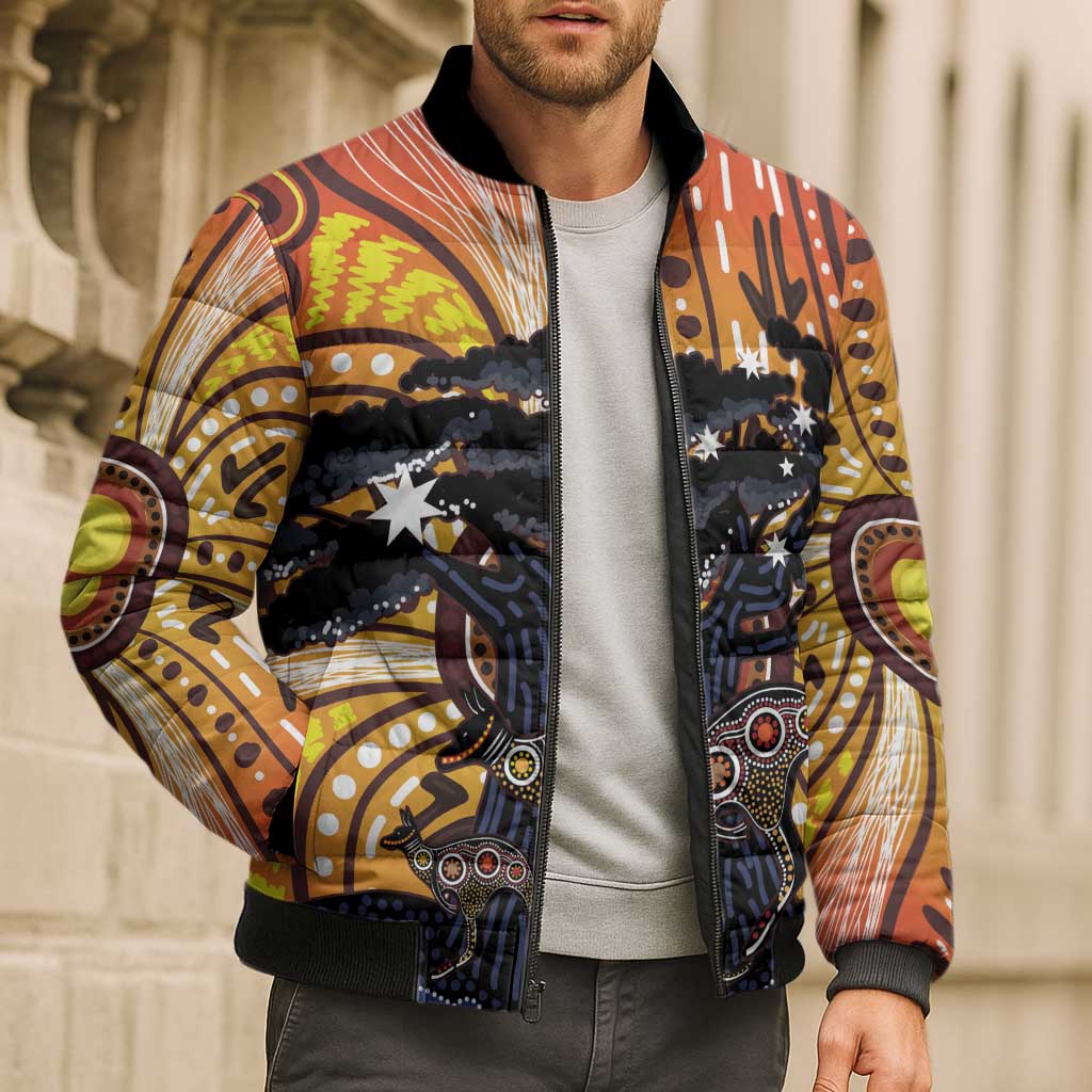 Australia Mother's Day Personalised Bomber Puffer Jacket Kangaroo With Aboriginal Tree Art