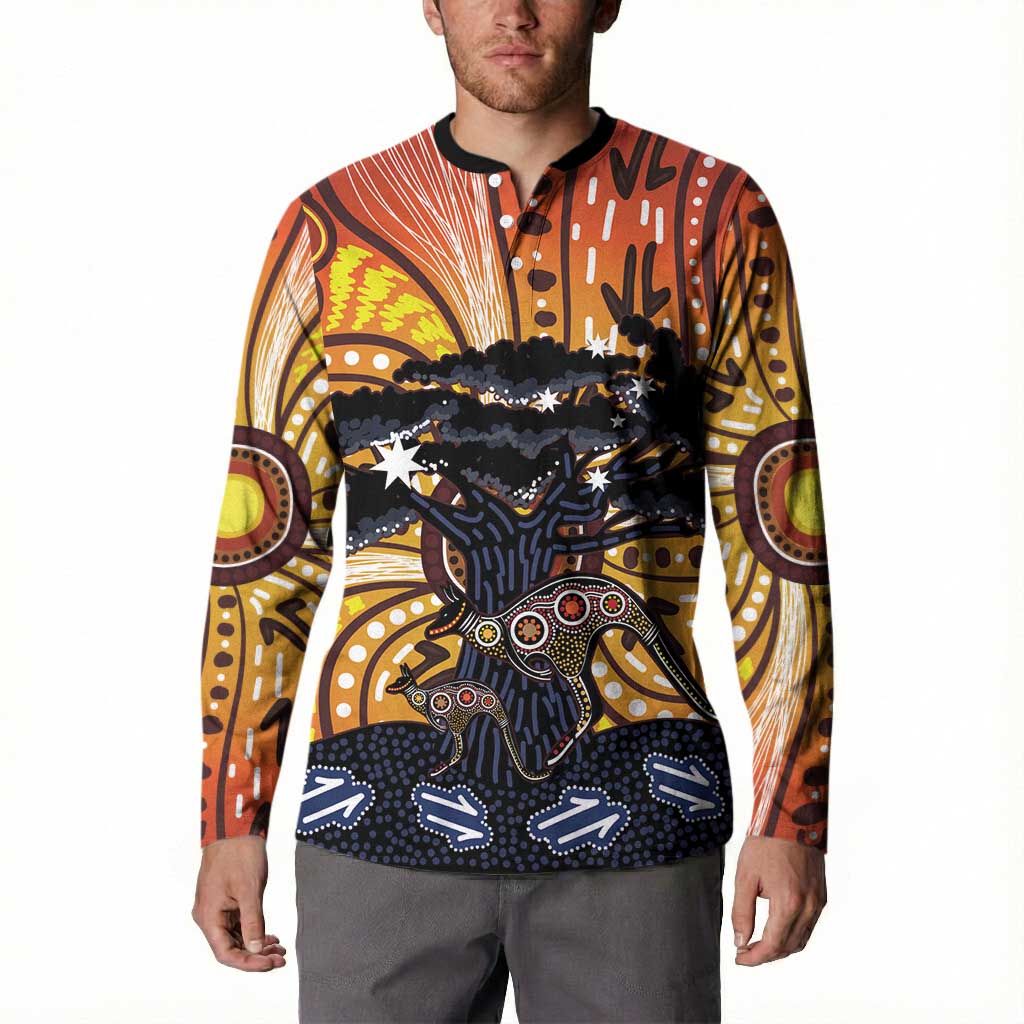 Australia Mother's Day Personalised Button Sweatshirt Kangaroo With Aboriginal Tree Art