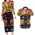 Australia Mother's Day Personalised Couples Matching Long Sleeve Bodycon Dress and Hawaiian Shirt Kangaroo With Aboriginal Tree Art