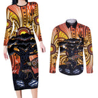 Australia Mother's Day Personalised Couples Matching Long Sleeve Bodycon Dress and Long Sleeve Button Shirt Kangaroo With Aboriginal Tree Art