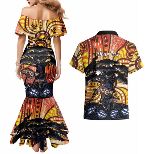 Australia Mother's Day Personalised Couples Matching Mermaid Dress and Hawaiian Shirt Kangaroo With Aboriginal Tree Art