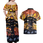 Australia Mother's Day Personalised Couples Matching Off Shoulder Maxi Dress and Hawaiian Shirt Kangaroo With Aboriginal Tree Art
