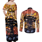 Australia Mother's Day Personalised Couples Matching Off Shoulder Maxi Dress and Long Sleeve Button Shirt Kangaroo With Aboriginal Tree Art