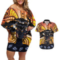 Australia Mother's Day Personalised Couples Matching Off Shoulder Short Dress and Hawaiian Shirt Kangaroo With Aboriginal Tree Art