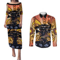 Australia Mother's Day Personalised Couples Matching Puletasi and Long Sleeve Button Shirt Kangaroo With Aboriginal Tree Art