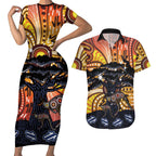 Australia Mother's Day Personalised Couples Matching Short Sleeve Bodycon Dress and Hawaiian Shirt Kangaroo With Aboriginal Tree Art