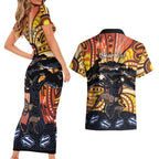 Australia Mother's Day Personalised Couples Matching Short Sleeve Bodycon Dress and Hawaiian Shirt Kangaroo With Aboriginal Tree Art