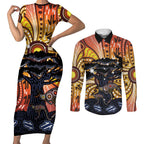 Australia Mother's Day Personalised Couples Matching Short Sleeve Bodycon Dress and Long Sleeve Button Shirt Kangaroo With Aboriginal Tree Art