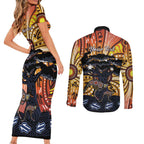 Australia Mother's Day Personalised Couples Matching Short Sleeve Bodycon Dress and Long Sleeve Button Shirt Kangaroo With Aboriginal Tree Art