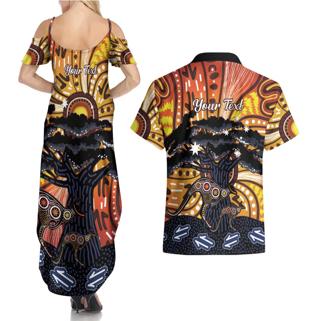 Australia Mother's Day Personalised Couples Matching Summer Maxi Dress and Hawaiian Shirt Kangaroo With Aboriginal Tree Art