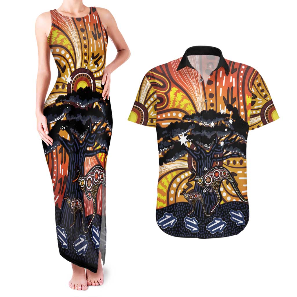 Australia Mother's Day Personalised Couples Matching Tank Maxi Dress and Hawaiian Shirt Kangaroo With Aboriginal Tree Art