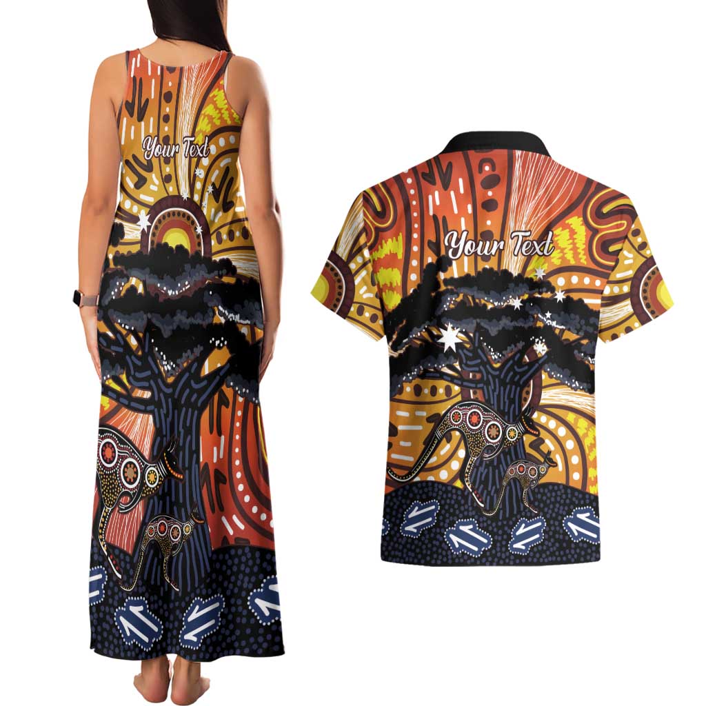 Australia Mother's Day Personalised Couples Matching Tank Maxi Dress and Hawaiian Shirt Kangaroo With Aboriginal Tree Art