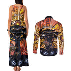 Australia Mother's Day Personalised Couples Matching Tank Maxi Dress and Long Sleeve Button Shirt Kangaroo With Aboriginal Tree Art