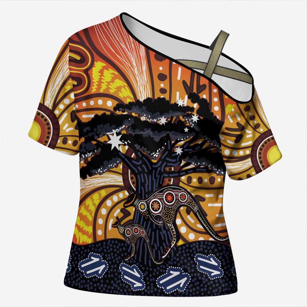 Australia Mother's Day Personalised Cross Shoulder Shirt Kangaroo With Aboriginal Tree Art