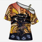 Australia Mother's Day Personalised Cross Shoulder Shirt Kangaroo With Aboriginal Tree Art