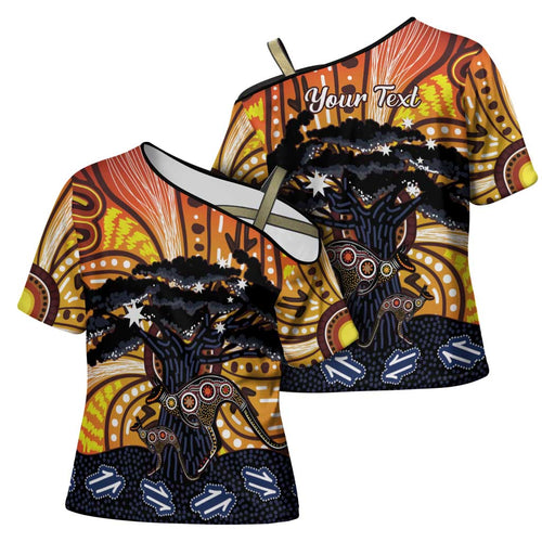 Australia Mother's Day Personalised Cross Shoulder Shirt Kangaroo With Aboriginal Tree Art