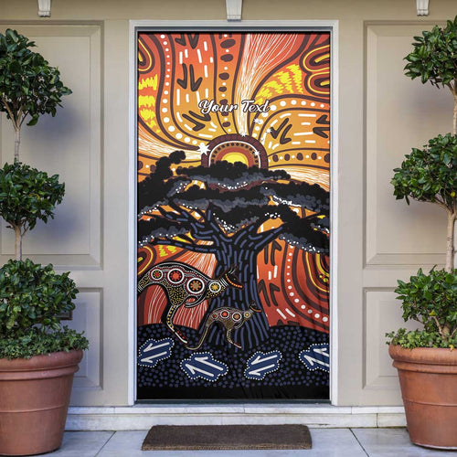 Australia Mother's Day Personalised Door Cover Kangaroo With Aboriginal Tree Art