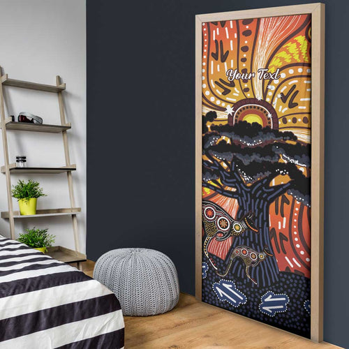 Australia Mother's Day Personalised Door Cover Kangaroo With Aboriginal Tree Art