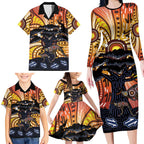 Australia Mother's Day Personalised Family Matching Long Sleeve Bodycon Dress and Hawaiian Shirt Kangaroo With Aboriginal Tree Art
