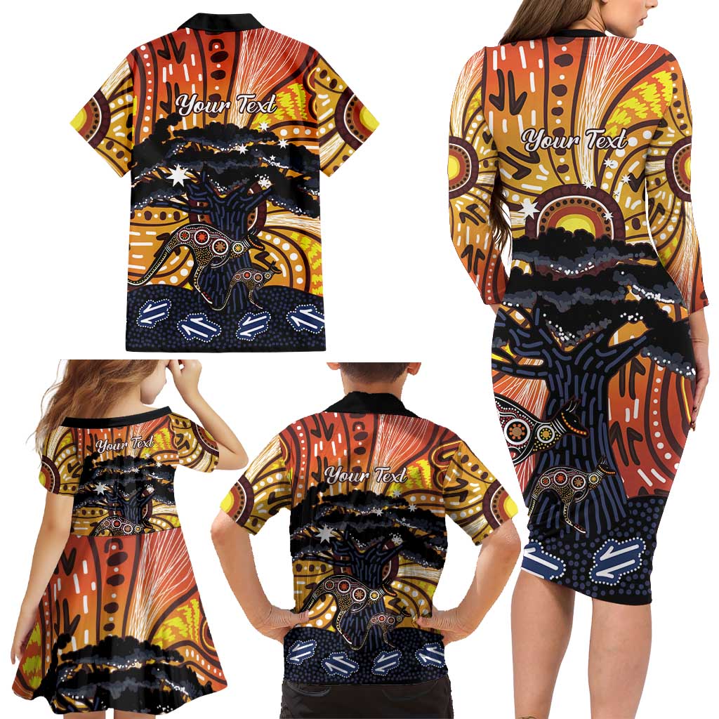 Australia Mother's Day Personalised Family Matching Long Sleeve Bodycon Dress and Hawaiian Shirt Kangaroo With Aboriginal Tree Art