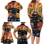 Australia Mother's Day Personalised Family Matching Long Sleeve Bodycon Dress and Hawaiian Shirt Kangaroo With Aboriginal Tree Art
