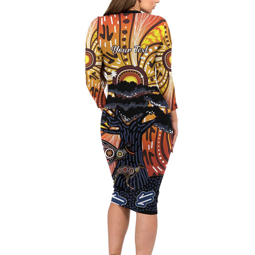 Australia Mother's Day Personalised Family Matching Long Sleeve Bodycon Dress and Hawaiian Shirt Kangaroo With Aboriginal Tree Art