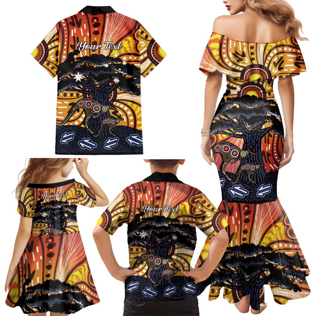 Australia Mother's Day Personalised Family Matching Mermaid Dress and Hawaiian Shirt Kangaroo With Aboriginal Tree Art