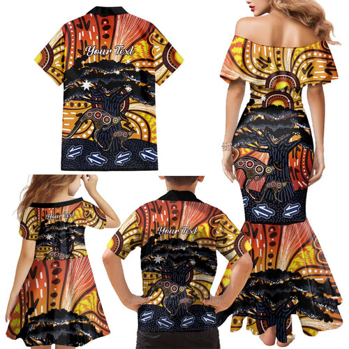 Australia Mother's Day Personalised Family Matching Mermaid Dress and Hawaiian Shirt Kangaroo With Aboriginal Tree Art