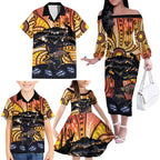 Australia Mother's Day Personalised Family Matching Off The Shoulder Long Sleeve Dress and Hawaiian Shirt Kangaroo With Aboriginal Tree Art
