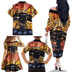 Australia Mother's Day Personalised Family Matching Off The Shoulder Long Sleeve Dress and Hawaiian Shirt Kangaroo With Aboriginal Tree Art