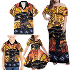 Australia Mother's Day Personalised Family Matching Off Shoulder Maxi Dress and Hawaiian Shirt Kangaroo With Aboriginal Tree Art