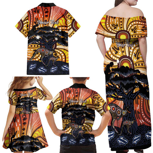 Australia Mother's Day Personalised Family Matching Off Shoulder Maxi Dress and Hawaiian Shirt Kangaroo With Aboriginal Tree Art