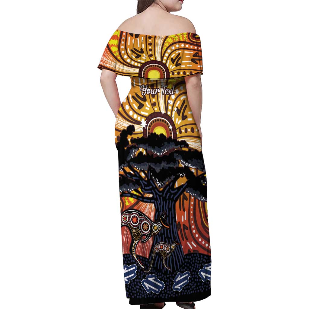 Australia Mother's Day Personalised Family Matching Off Shoulder Maxi Dress and Hawaiian Shirt Kangaroo With Aboriginal Tree Art