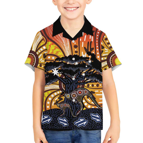 Australia Mother's Day Personalised Family Matching Off Shoulder Maxi Dress and Hawaiian Shirt Kangaroo With Aboriginal Tree Art