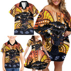 Australia Mother's Day Personalised Family Matching Off Shoulder Short Dress and Hawaiian Shirt Kangaroo With Aboriginal Tree Art
