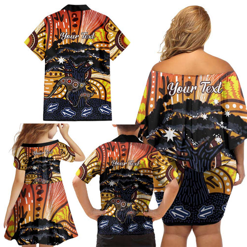 Australia Mother's Day Personalised Family Matching Off Shoulder Short Dress and Hawaiian Shirt Kangaroo With Aboriginal Tree Art